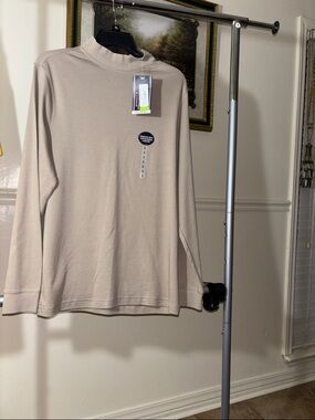 Roundtree & Yorke Men's Long-Sleeve Mock Neck Shirt - Taupe